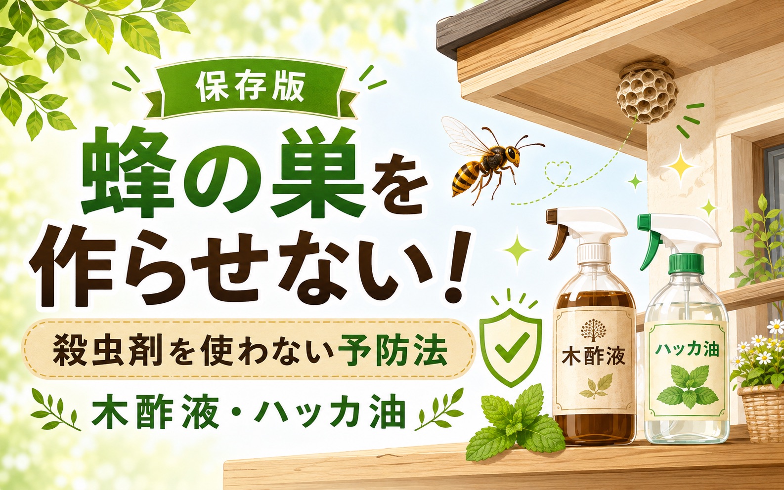 蜂の巣を作らせない！殺虫剤を使わない予防法（木酢液・ハッカ油）
