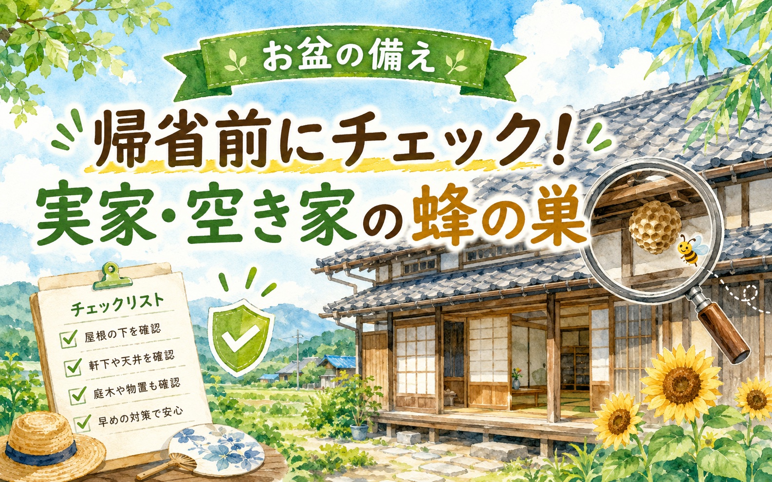 お盆の帰省前にチェック！実家・空き家の蜂の巣 見るべき5箇所とNG行動