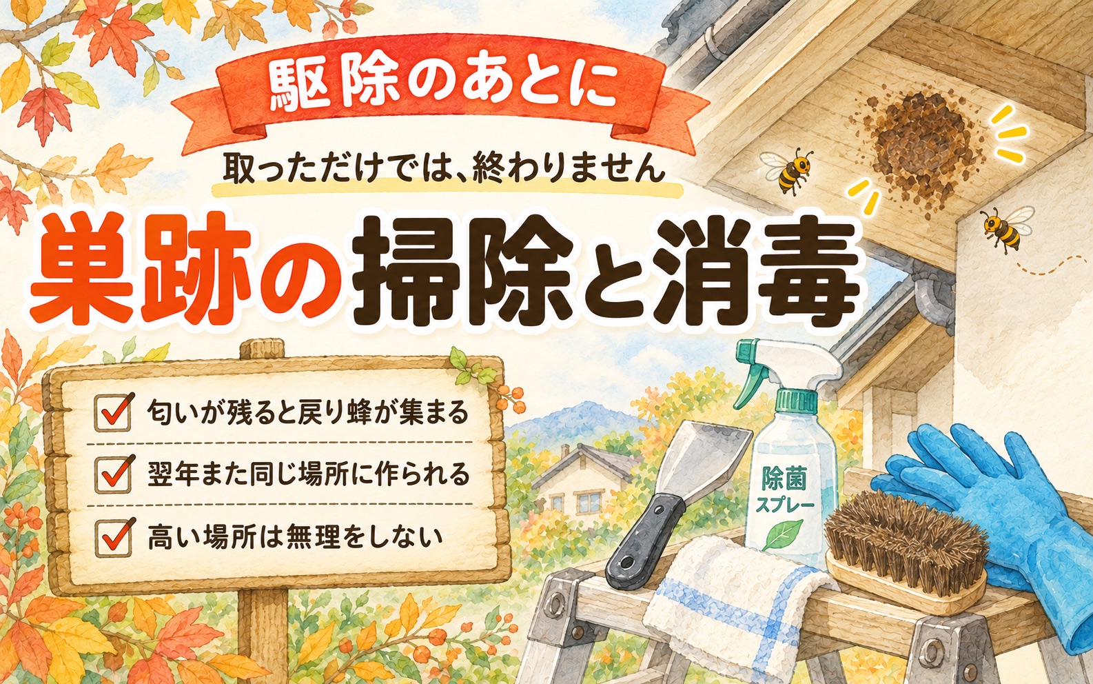 巣跡の掃除と消毒