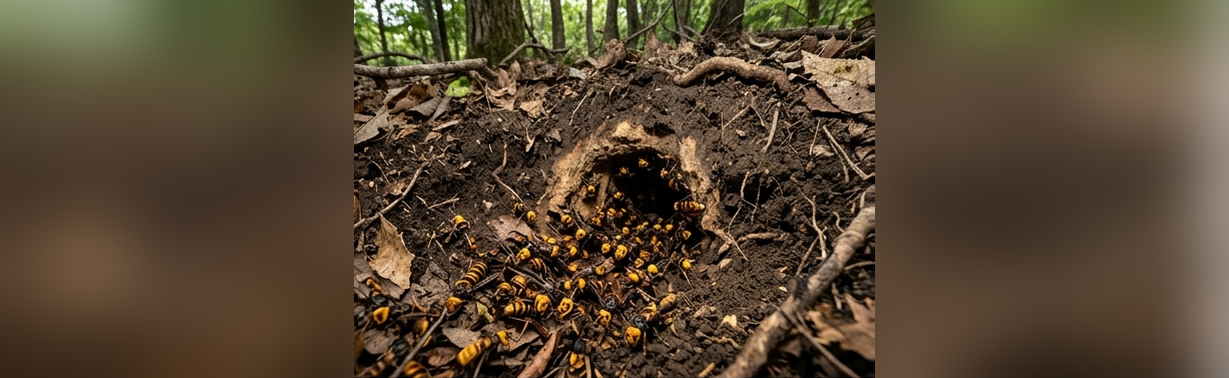 地中に作られたオオスズメバチの巣