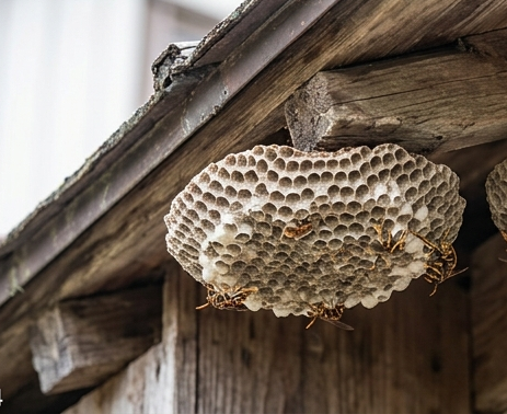 軒下のアシナガバチの巣
