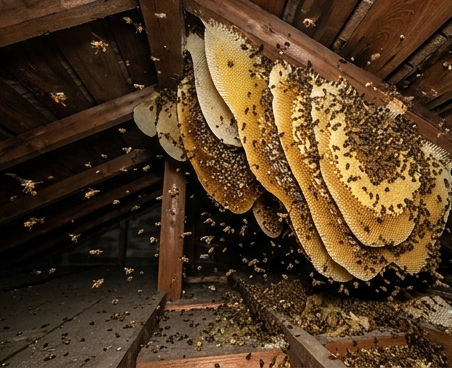屋根裏・軒裏のセイヨウミツバチの巣